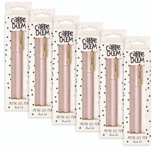 PUKKA PAD Carpe Diem Metal Gel Pen, Stick, Medium 0.7 mm, Black Ink, Pink Barrel, 6/Pack View Product Image