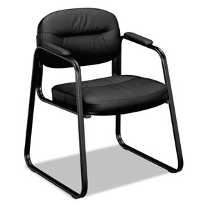 HON HVL653 SofThread Bonded Leather Guest Chair, 22.25" x 23" x 32", Black Seat, Black Back, Black Base (BSXVL653SB11) Product Image 