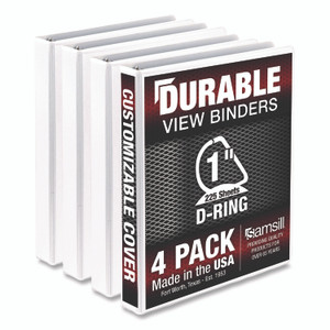 Samsill Durable D-Ring View Binders, 3 Rings, 1" Capacity, 11.5" x 8.5", White, 4/Pack View Product Image