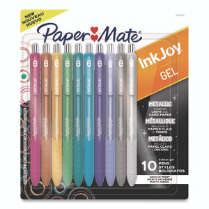 Paper Mate InkJoy Metallic Gel Pen, Retractable, Medium 0.8 mm, Assorted Ink, Assorted Barrel, 10/Pack View Product Image