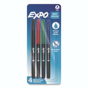 EXPO Wet Erase Markers, Fine Bullet Tip, Assorted Colors, 4/Pack View Product Image