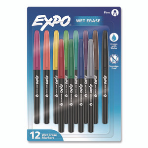 EXPO Wet Erase Markers, Fine Needle Tip, Assorted Colors, 12/Pack View Product Image