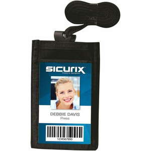 SICURIX ID Neck Pouch Badge Holder Vertical Adjustable Cord Black (55120) - Vertical - 4" Width - Black - Adjustable Cord Product Image 