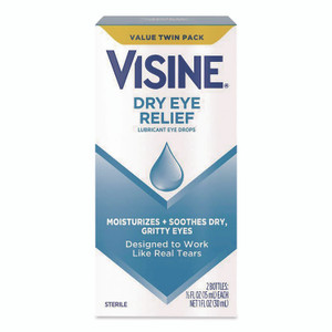 Visine Dry Eye Relief Lubricant Eye Drops, 15 mL Bottle, 2/Box View Product Image