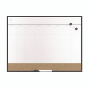 TRU RED Magnetic Steel Dry Erase Combo Board, Monthly Planning/Scheduling, 23" x 17", White/Natural Surface, Black Aluminum Frame View Product Image