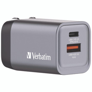 Verbatim 35 W 2-Port GaN Wall Charger, Black/Gray View Product Image