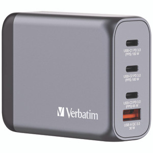 Verbatim 100 W 4-Port GaN Wall Charger, Black/Gray View Product Image