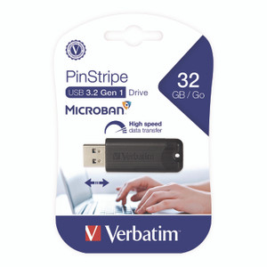 Verbatim PinStripe USB 3.2 Flash Drive, 32 GB, Black View Product Image