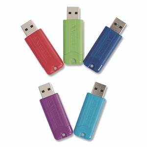 Verbatim PinStripe USB 3.0 Flash Drive, 32 GB, Assorted Colors, 5/Pack View Product Image