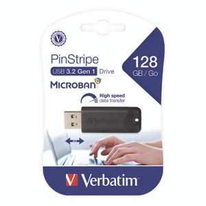 Verbatim PinStripe USB 3.2 Flash Drive, 128 GB, Black View Product Image