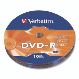 Verbatim DVD-R Recordable Disc, 4.7 GB, 16x, Wrap, Silver, 10/Pack View Product Image