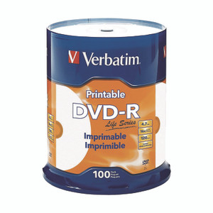 Verbatim DVD-R LifeSeries Inkjet Printable Disc, 4.7 GB, 16x, Spindle, White, 100/Pack View Product Image