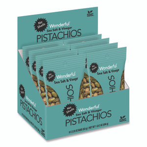 Paramount Farms Wonderful No Shells Pistachios, Sea Salt and Vinegar, 2.25 oz Bag, 8/Box View Product Image