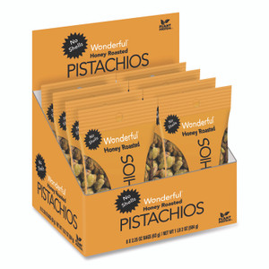 Wonderful No Shells Honey Roasted Pistachios, 2.25 oz Bags, 8/Box View Product Image