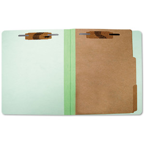 AbilityOne 7530015547684, SKILCRAFT Pressboard Top Tab Classification Folder, 2 Dividers, 6 Fasteners, Letter Size, Light Green, 10/Box View Product Image