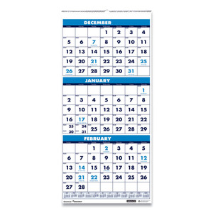 7510016828102, SKILCRAFT Wirebound 3-Month-View Vertical Wall Calendar, 12.25 x 26, White/Blue, 14-Month: Dec 2025 - Jan 2027 Product Image 