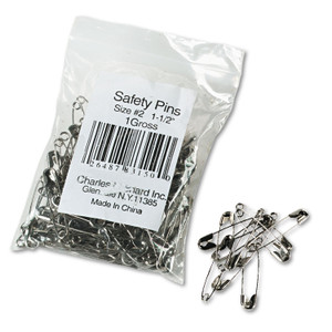 Charles Leonard Safety Pins, Nickel-Plated, Steel, 1.5" Length, 144/Pack View Product Image