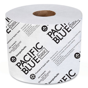 Georgia Pacific Professional Pacific Blue Basic High-Capacity Bathroom Tissue, Septic Safe, 1-Ply, White, 1,500/Roll, 48/Carton (GPC1444801) View Product Image