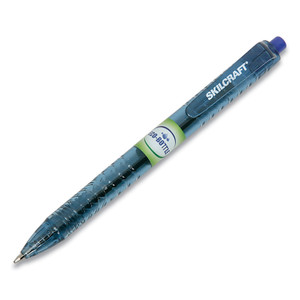 AbilityOne 7520016827168, SKILCRAFT Recycled Water Bottle Ballpoint Pen, Retractable, Fine 0.5 mm, Blue Ink, Clear Barrel, Dozen View Product Image