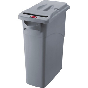 Rubbermaid Commercial Slim Jim Confidential Document Container w/Lid - 23 gal Capacity - Lid Locked - 30" Height x 10.6" Width x 20.1" Depth - Gray Product Image 