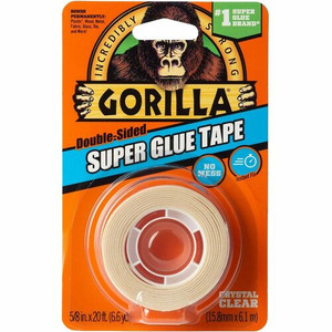 Gorilla Double-Sided Super Glue Tape - 20 ft Length x 0.62" Width - Clear - For Multipurpose, Indoor, Outdoor, Craft Project, School, Plastic, Wood, Metal Product Image 