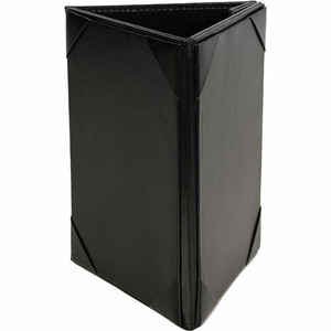 Deflecto Three-Panel Table Tent - Support 4" x 6" Media - Leather, Leatherette - Black - Magnetic, Foldable Product Image 