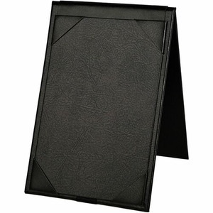 Deflecto Double-Sided A-Frame Table Tent - Support 4" x 6" Media - Leatherette, Leather - Black - Foldable, Double-sided Product Image 