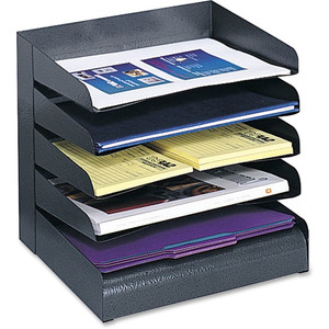 Safco Slanted Shelves Steel Desk Tray Sorter - 5 Tier(s) - Desktop - Durable - Powder Coated - Black Product Image 