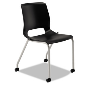 HON Motivate Four-Leg Stacking Chair with Plastic Seat, Supports 300 lb, 17.75" Seat Height, Onyx Seat/Back, Platinum Base, 2/CT (HONMG101ON) View Product Image