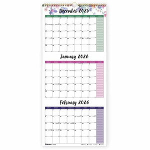 Blueline 3-Month Colorful Wall Calendar - Professional - Julian Dates - Monthly - 14 Month - December 2025 to January 2027 Product Image 