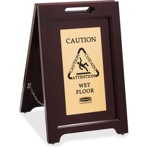 Rubbermaid Commercial Products Wooden Caution Floor Sign, 2-Sided, Gold (RCP1867507) View Product Image