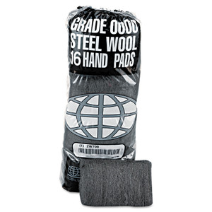 GMT Industrial-Quality Steel Wool Hand Pads, #0000 Super Fine, Steel Gray, 16 Pads/Sleeve, 12 Sleeves/Carton (GMA117000) View Product Image
