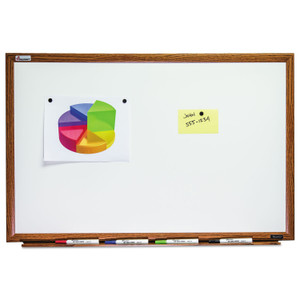 AbilityOne 7110013347079 SKILCRAFT Quartet Magnetic Porcelain Dry Erase Board, 36 x 24, White Surface, Light Brown Oak Frame (NSN3347079) View Product Image