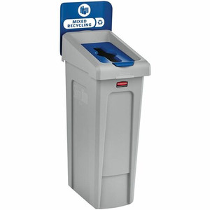 Rubbermaid Commercial Slim Jim Recycling Station 1-Stream Mixed Recycling, 23 Gal - 23 gal Capacity - For Commercial - Durable, Recyclable - 40.2" Height x 12" Width x 15.2" Depth - Resin Product Image 