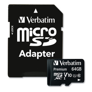 Verbatim 64GB Premium microSDXC Memory Card with Adapter, UHS-I V10 U1 Class 10, Up to 90MB/s Read Speed (VER44084) Product Image 