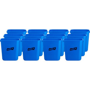 Genuine Joe 28-1/2 Quart Recycle Wastebasket - 7.13 gal Capacity - Rectangular - 15" Height x 14.5" Width x 10.5" Depth - Blue, White - (GJO57257CT) Product Image 