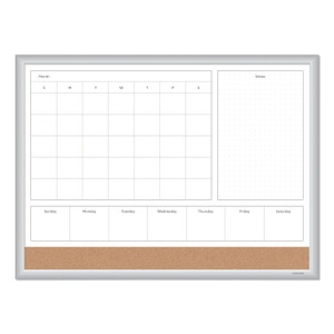 U Brands 4N1 Magnetic Dry Erase Combo Board, Week/Month Planning, 24 x 18 (Actual Size: 23 x 17), Tan/WH Surface, Satin Aluminum Frame View Product Image
