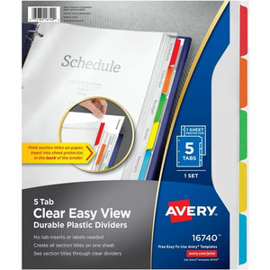 Avery Clear Easy View Durable Plastic Dividers 5 tabs, 1 set - 5 x Divider(s) - 5 - 5 Tab(s)/Set - 8.5" Divider Width x 11" Divider Length - 3 Hole Punched Product Image 