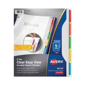 Avery Clear Easy View Plastic Dividers with Multicolored Tabs and Sheet Protector, 5-Tab, 11 x 8.5, Clear, 1 Set (AVE16740) View Product Image