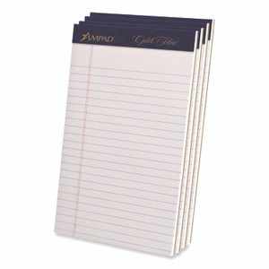 Ampad Gold Fibre Writing Pads, Narrow Rule, 50 White 5 x 8 Sheets, 4/Pack Product Image 