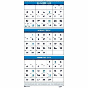 House of Doolittle Three-month Vertical Wall Calendar - Monthly - 14 Month - December 2025 to January 2027 - 3 Month Single Page Layout - 12 1/4" x 27" Sheet Size Product Image 