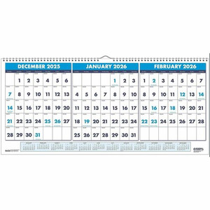 House of Doolittle 3-month Horizontal Wall Calendar - Julian Dates - Monthly - 14 Month - December 2025 to January 2027 - 12" x 23 1/2" Sheet Size Product Image 