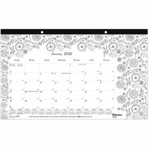 Blueline DoodlePlan Compact Desk Pad - Botanica - Monthly - January 2026 to December 2026 - 1 Month Single Page Layout - Desk Pad Product Image 