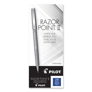 Pilot Razor Point II Super Fine Line Porous Point Pen, Stick, Extra-Fine 0.2 mm, Blue Ink, Blue Barrel, Dozen (PIL11003) View Product Image