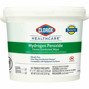 Clorox Healthcare Hydrogen Peroxide Cleaner Disinfectant Wipes - 11" Length x 12" Width - Recommended For: Soap Scum Remover - Pre-moistened, Disinfectant, Deodorize, Anti-bacterial - White - 185/Tub Product Image 