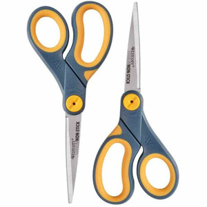 Westcott Titanium Bonded Non-Stick Scissors, 8" , Pointed, Gray/Yellow, Pack Of 2 - 8" Cutting Length - Left/Right - Stainless Steel - Pointed Tip - Gray, Yellow Product Image 