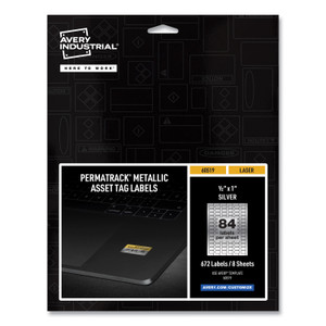 Avery PermaTrack Metallic Asset Tag Labels, Laser Printers, 0.5 x 1, Silver, 84/Sheet, 8 Sheets/Pack (AVE60519) View Product Image