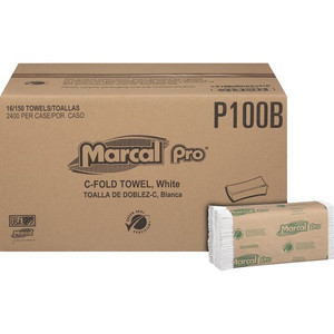 Marcal Recycled C-Fold Paper Towels - 1 Ply - C-fold - 12.87" Width x 10.12" Length - 150 Sheets/Roll - White Product Image 