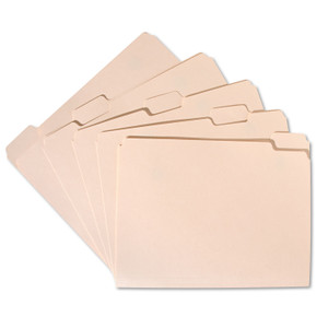 AbilityOne 7530002815941, SKILCRAFT Manila File Folder, 1/5-Cut Tabs: Assorted, Letter Size, 0.75" Expansion, Manila, 100/Box View Product Image