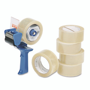 AbilityOne 7510015796872, SKILCRAFT Commercial Package Sealing Tape with Pistol Grip Dispenser, 3" Core, 2" x 55 yds, Clear, 6/Pack View Product Image
